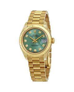 Women's Lady Datejust 18kt Yellow Gold Rolex President Green Dial Watch