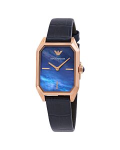 Women's Leather Blue Mother of Pearl Dial Watch