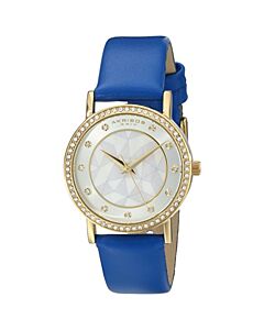 Women's Blue Leather Geo-Pattern Mother of Pearl Dial