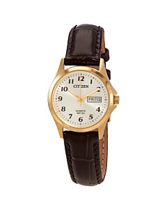 Women's Leather Gold-tone Dial Watch