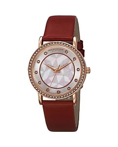 Women's Red Leather mother of pearl Dial