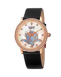 Women's Black Genuine Leather Mother of Pearl Dial