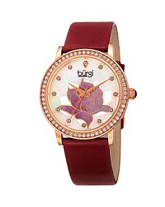Women's Red Genuine Leather Mother of Pearl Dial