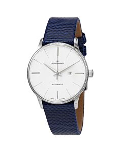 Women's Leather Polished White Dial Watch
