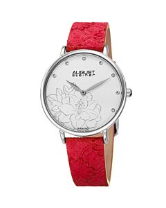 Women's Leather Silver (Flower Print) Dial Watch