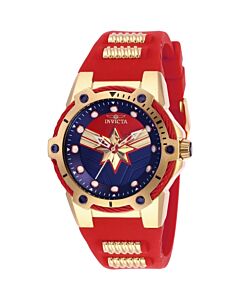 Women's Marvel Silicone and Polyurethane with Gold-tone Stainless Blue, Red and Gold Dial Watch