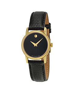 Women's Black Genuine Leather and Dial Gold-Tone SS