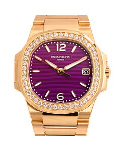 Women's Nautilus 18kt Rose Gold Purple Dial Watch