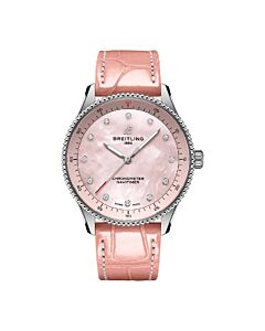 Women's Navitimer Alligator Leather Pink Mother of Pearl Dial Watch