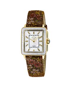 Women's Padova Gemstone Floral Leather Mother of Pearl Dial Watch