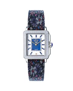 Women's Padova Gemstone Floral Leather Blue Mother of Pearl Dial Watch