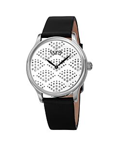 Women's Pebble Style Leather White (Fan Pattern) (Swarovski Crystal-set) Dial Watch
