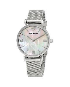Women's Retro Stainless Steel Mesh White Mother of Pearl Dial Watch