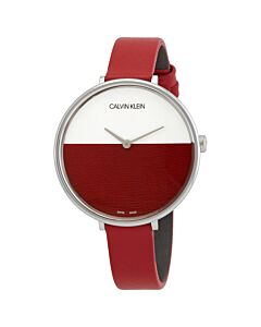 Women's Rise Leather Silver and Red Dial Watch