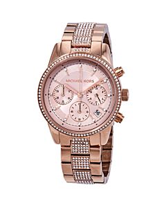 Women's Ritz Pave Chronograph Stainless Steel set with Crystals Rose Dial Watch