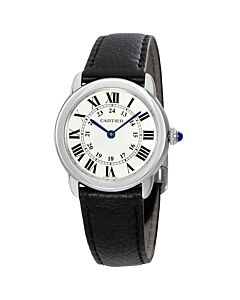 Women's Ronde Solo de Cartier (Grained Calfskin) Leather Silvered Light Opaline Dial Watch