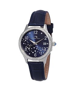Women's Ruby Genuine Leather Blue Dial Watch
