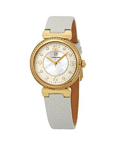 Saga White Genuine Leather and Mother of Pearl Dial Gold-Tone Case