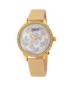 Women's Satin Over Leather White Mother of Pearl Dial