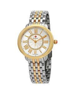 Women's Serein Mid Stainless Steel and 18kt Yellow Gold Silver-White Sunray Dial Watch