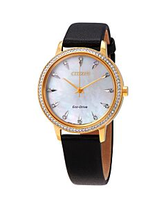 Women's Silhouette Crystal Leather Mother of Pearl Dial Watch