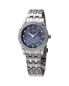 Women's Silhouette Crystal Stainless Steel Black Mother of Pearl Dial Watch