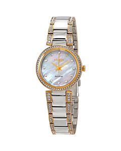 Women's Silhouette Stainless Steel with Swarovski Crystals along the Mother of Pearl Dial Watch