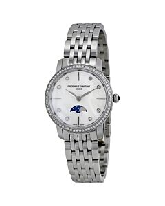 Women's Slimline Moonphase Stainless Steel White Mother of Pearl Dial Watch