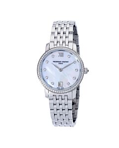 Women's Slimline Stainless Steel White Mother of Pearl Dial Watch
