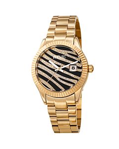 Women's Stainless Steel Black and Gold Zebra Pattern (Crystal-set) Dial Watch