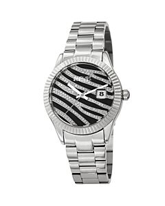Women's Stainless Steel Black and Silver Zebra Pattern (Crystal-set) Dial Watch