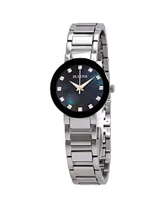Womens-Stainless-Steel-Black-Mother-of-Pearl-Dial