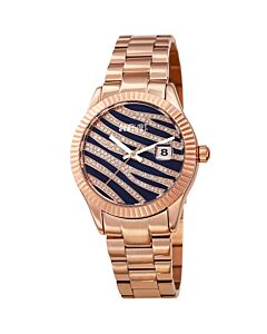 Women's Stainless Steel Blue and Gold Zebra Pattern (Crystal-set) Dial Watch
