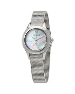 Women's Stainless Steel Mesh White Mother of Pearl Dial Watch
