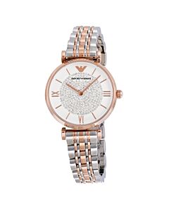 Women's Two-tone  (Silver and Rose Gold-tone) Stainless St White Crystal Pave Dial