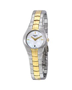 Women's T-Round Two-tone (Silver and Gold PVD) Stainless Steel White Mother of Pearl Dial