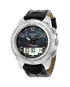 Unisex T-Touch II Chronograph Black Leather Black Mother of Pearl Dial