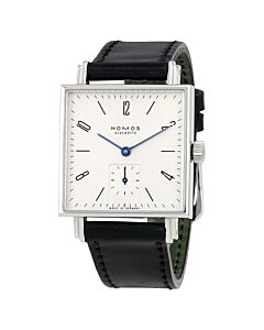 Women's Tetra Leather Galvanized, White Silver-Plated Dial