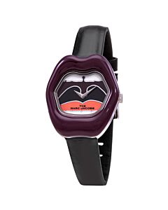 Unisex The Lip Leather Black and Purple Dial Watch