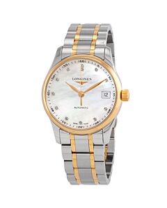 Women's The Longines Master Collection Stainless Steel and 18kt Yellow Gold White Mother of Pearl Dial Watch