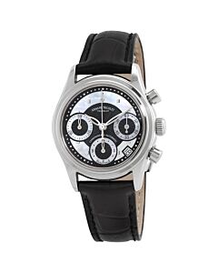 Women's Tramelan Chronograph Leather Black Guilloche and White Mother of Pearl Dial Watch