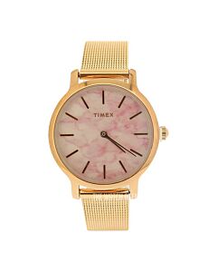 Women's Transcend Stainless Steel Mesh White and Pink Marble Dial Watch