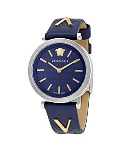 Women's V-Twist Leather Navy Blue Dial Watch
