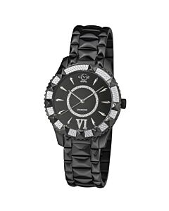 Women's Venice Stainless Steel Black Diamond-cut Dial Watch