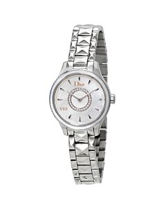 Women's VIII Montaigne Stainless Steel Pyramid Link White Mother of Pearl Diamond-set Dial Watch