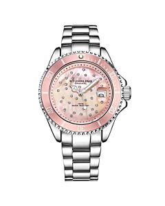 Women's Vogue Stainless Steel Pink Mother of Pearl (Crystal-set) Dial Watch