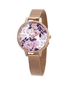 Women's Wildflower Stainless Steel Mesh White (Floral) Dial Watch