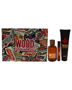 Wood by Dsquared2 for Men 3 Pc Gift Set 3.4oz EDT Spray, 0.3oz EDT Spray, 5.0oz Bath and Shower Gel