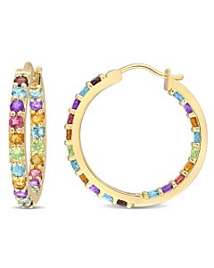 AMOUR 2 3/4 CT TGW Multi-color Gemstone Hoop Earrings In Yellow Plated Sterling Silver
