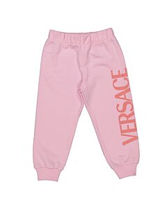 Young Versace Girls Candy/Coral Logo Print Sweatpants, Size 4Y